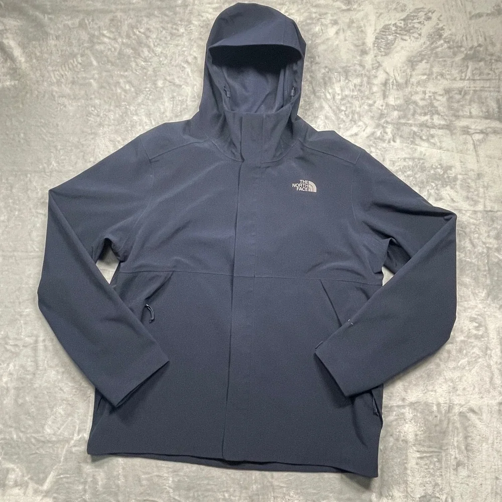 The North Face Apex Flex Jacket Mens‎ XL Navy Blue Hooded Softshell Full Zip